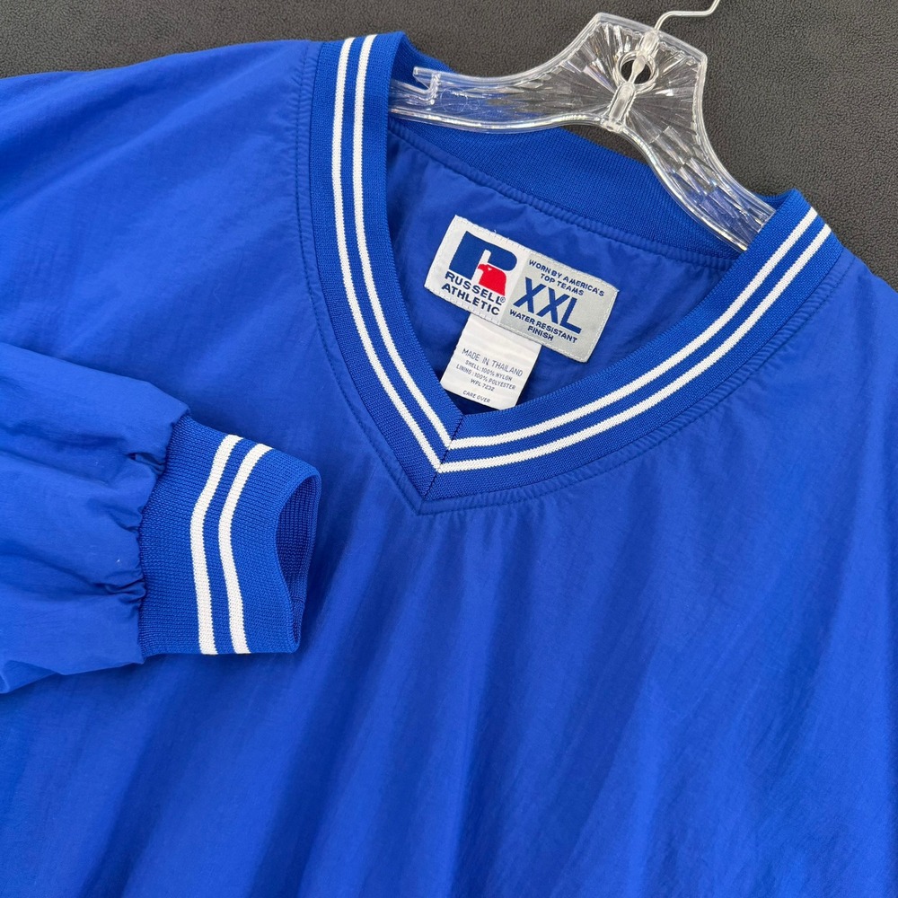 Vintage Russell Athletic Blue V-Neck Windbreaker Pullover XXL Water Resistant